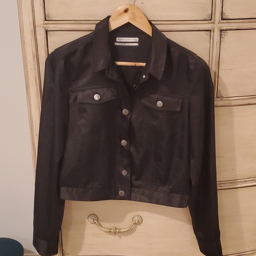URBAN Outfitters Black Sateen Button Up Jacket Size M
